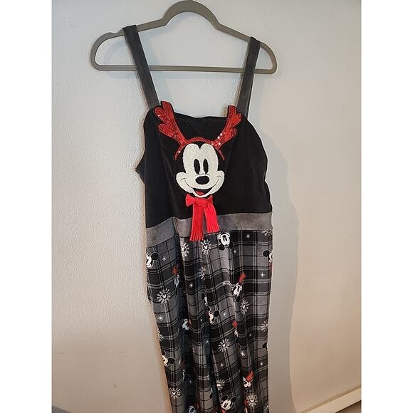 Disney Womens Gray Mickey Mouse Christmas Holiday Overalls Jumpsuit Pajama Large - Picture 2 of 6